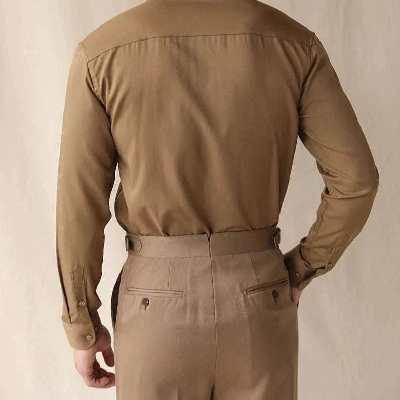 Business casual premium shirt in solid brown, perfect for spring and summer elegance.