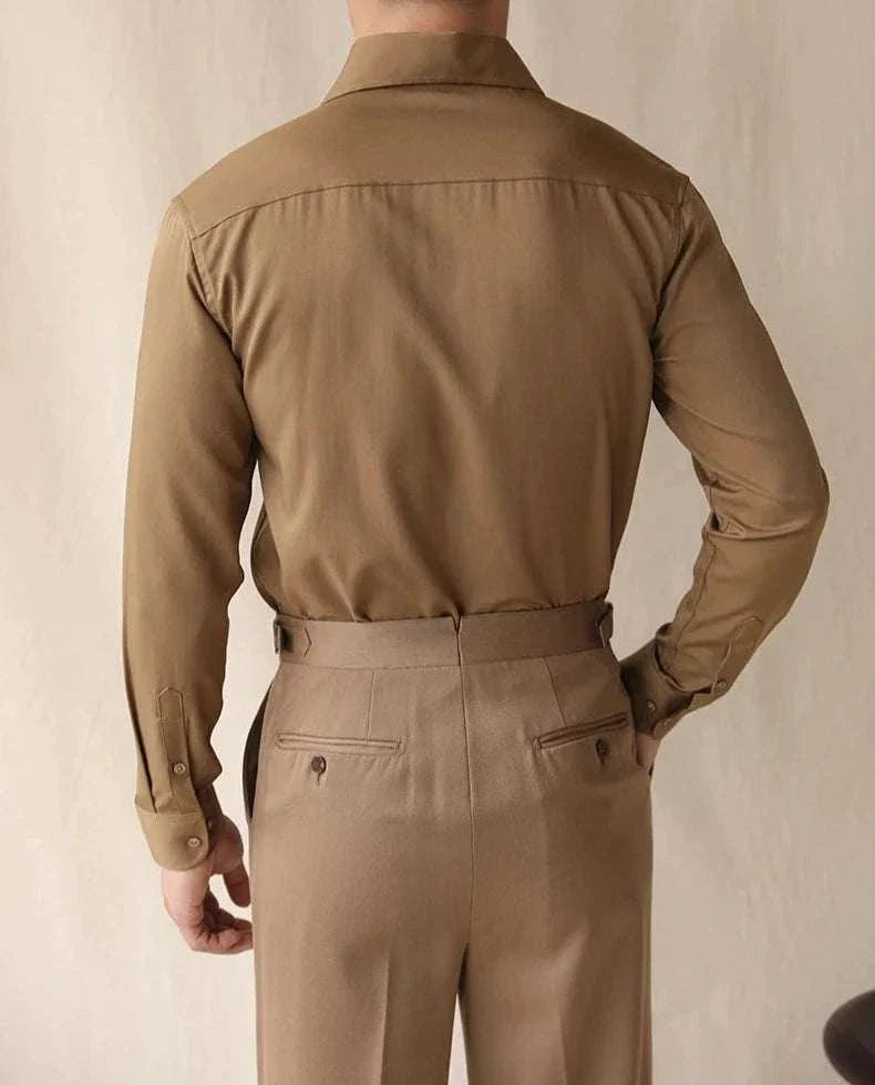 Business casual premium shirt in solid brown, perfect for spring and summer elegance.