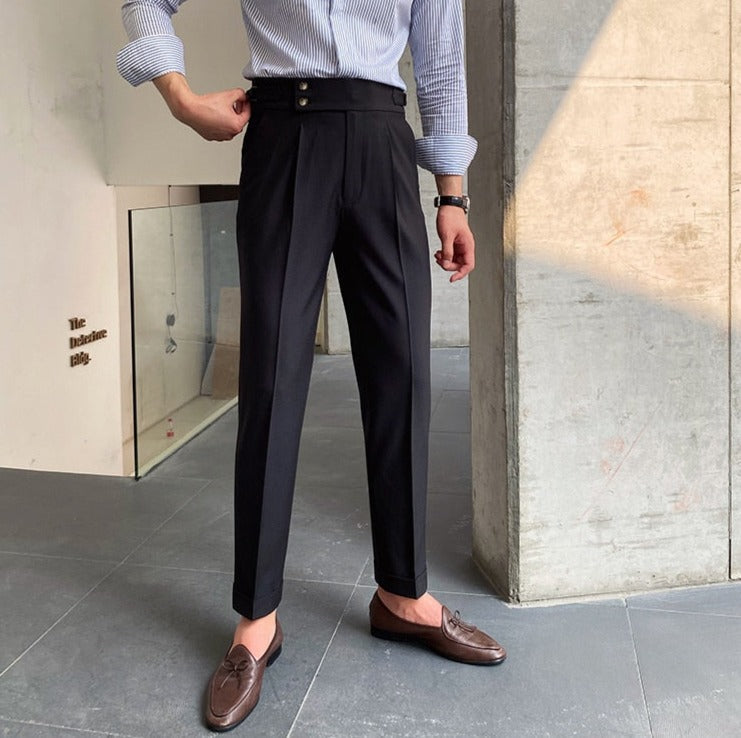 High Waist Trousers in black cotton for men, perfect for elegant spring and summer outfits.