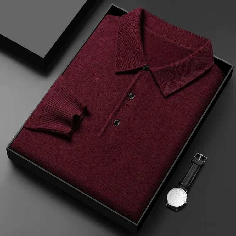 Antonios polo sweater with buttons in maroon, stylish and cozy.