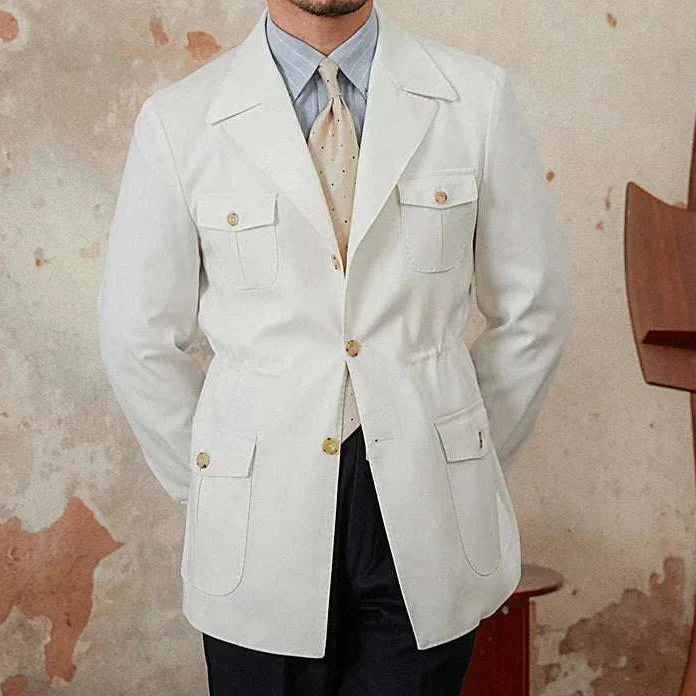 Autumn vintage old money coat in white, stylish and durable polyester fabric for men.