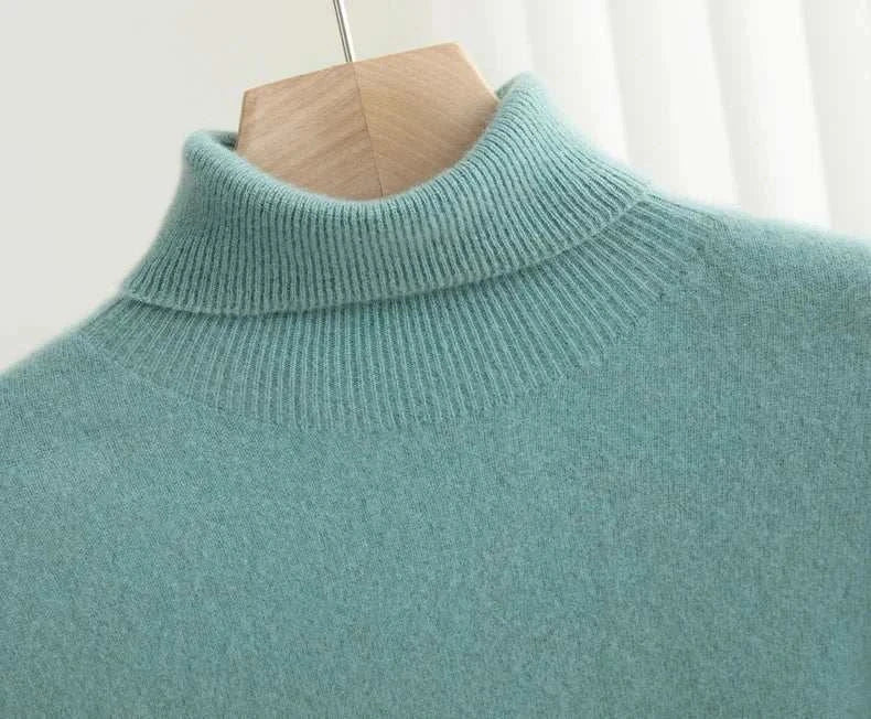 Business wool turtleneck sweater for men in green, perfect for autumn and winter.