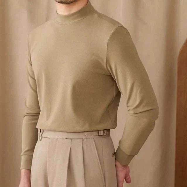 Soft half turtleneck sweater for men in beige, cozy and durable polyester.
