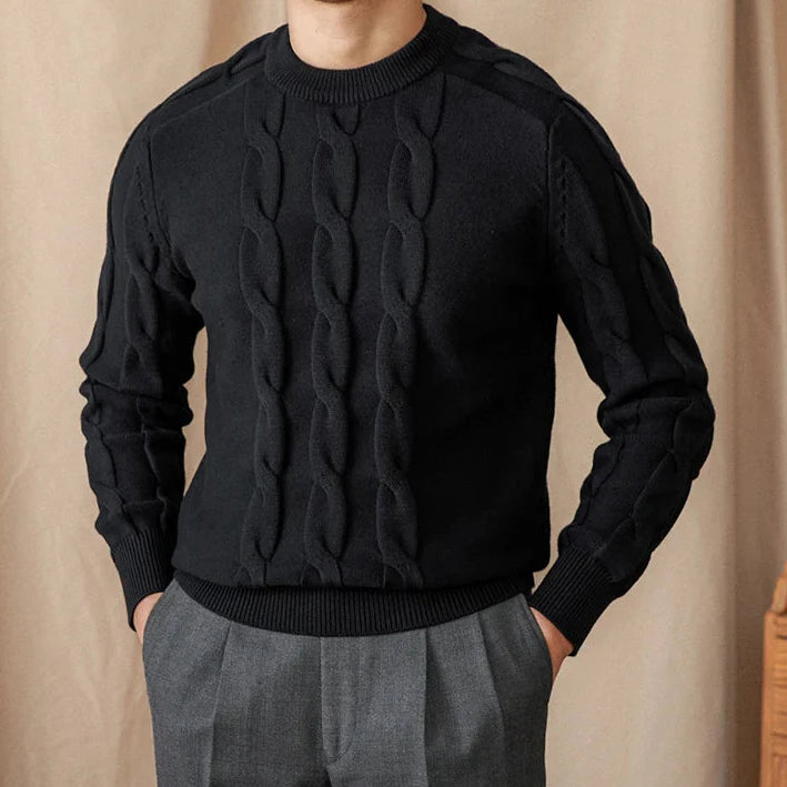 Round neck vintage sweater for men in black, warm wool blend.