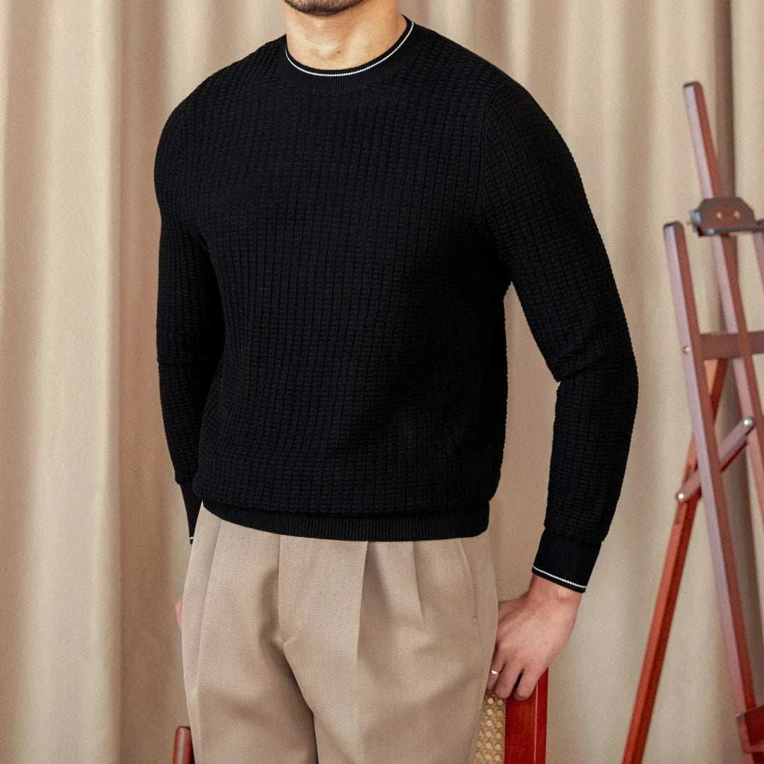 Men's winter wool sweater in black.