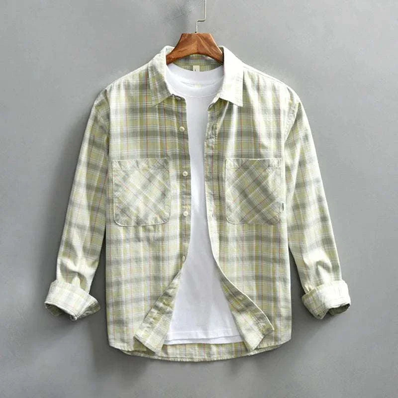 RETRO cotton summer plaid shirt for men, casual and elegant style, spring/summer wear.