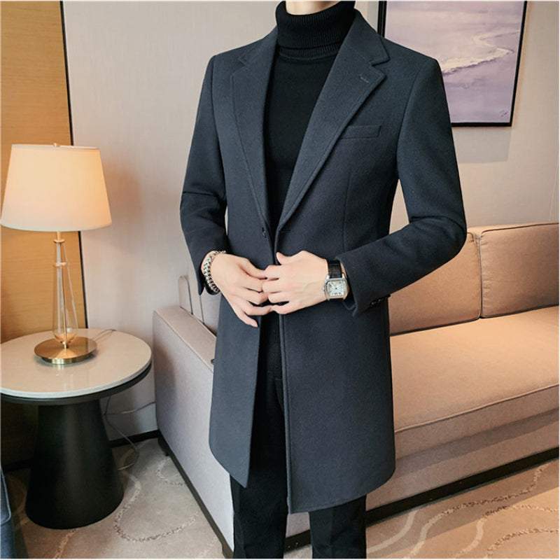 Elegant slim fit suit coat for men in dark color, perfect for autumn and winter seasons.