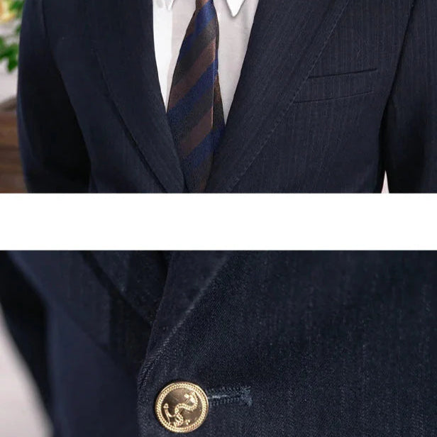 Business office Italian suit in high-quality polyester and viscose, featuring classic button detail.