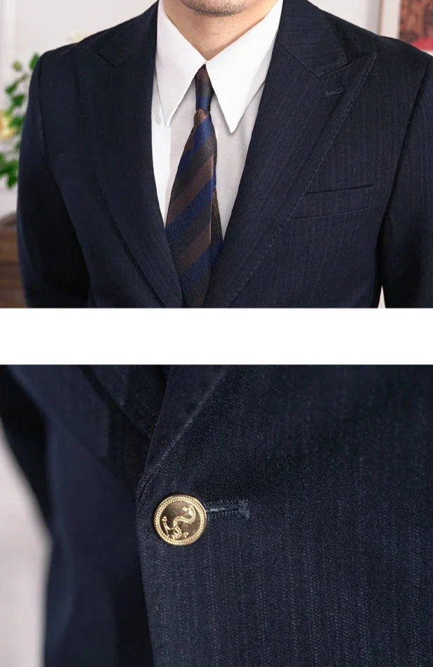 Business office Italian suit in high-quality polyester and viscose, featuring classic button detail.