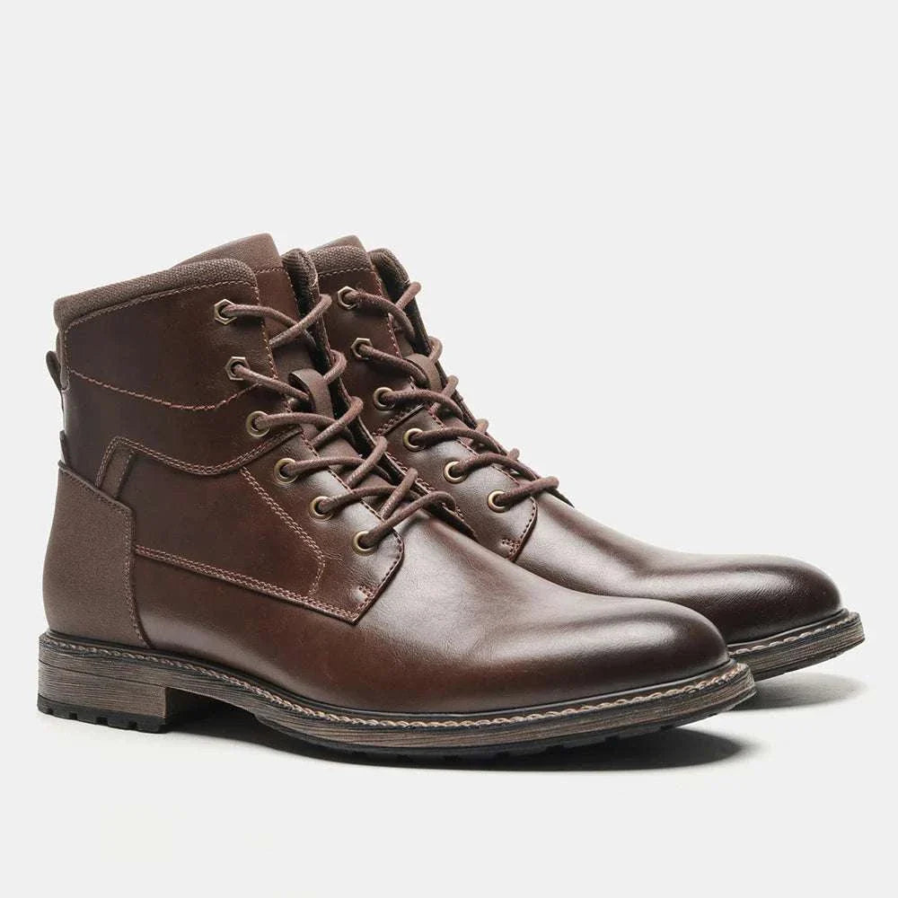 Retro British leather boots made of ecological leather and rubber for outdoor adventures.