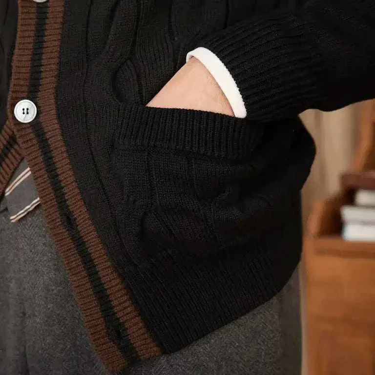 Antonios twisted knit cardigan in Italian vintage style, cozy wool design.