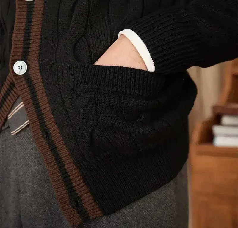 Antonios twisted knit cardigan in Italian vintage style, cozy wool design.