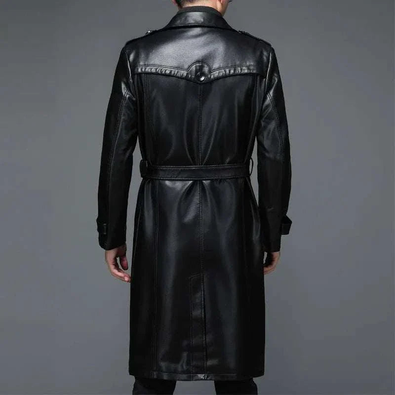 Matrix long coat made of polyester and ecological leather for men, autumn/winter fashion.