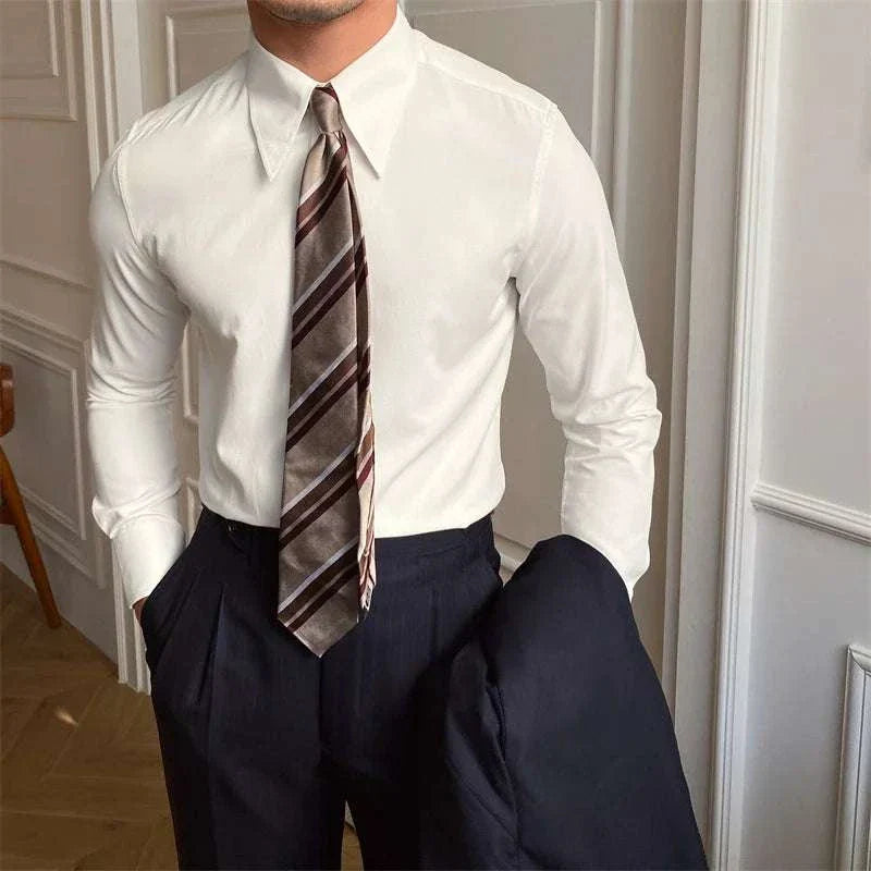 Business collar long sleeve shirt for men, elegant and breathable, suitable for office and casual settings.