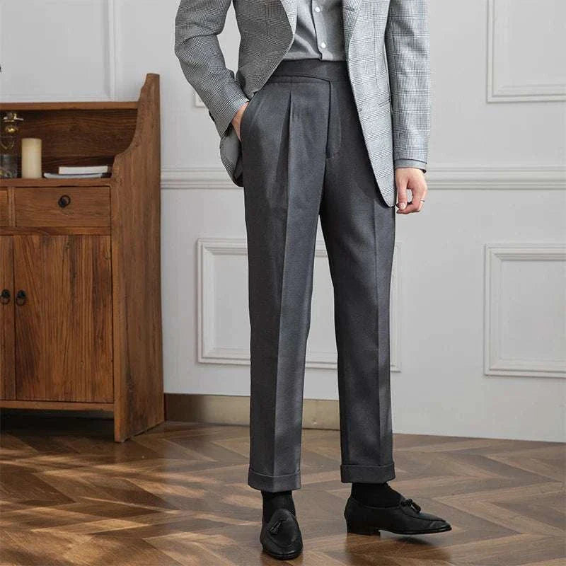 Men's autumn Italian high-waist trousers, solid color, smart casual style.