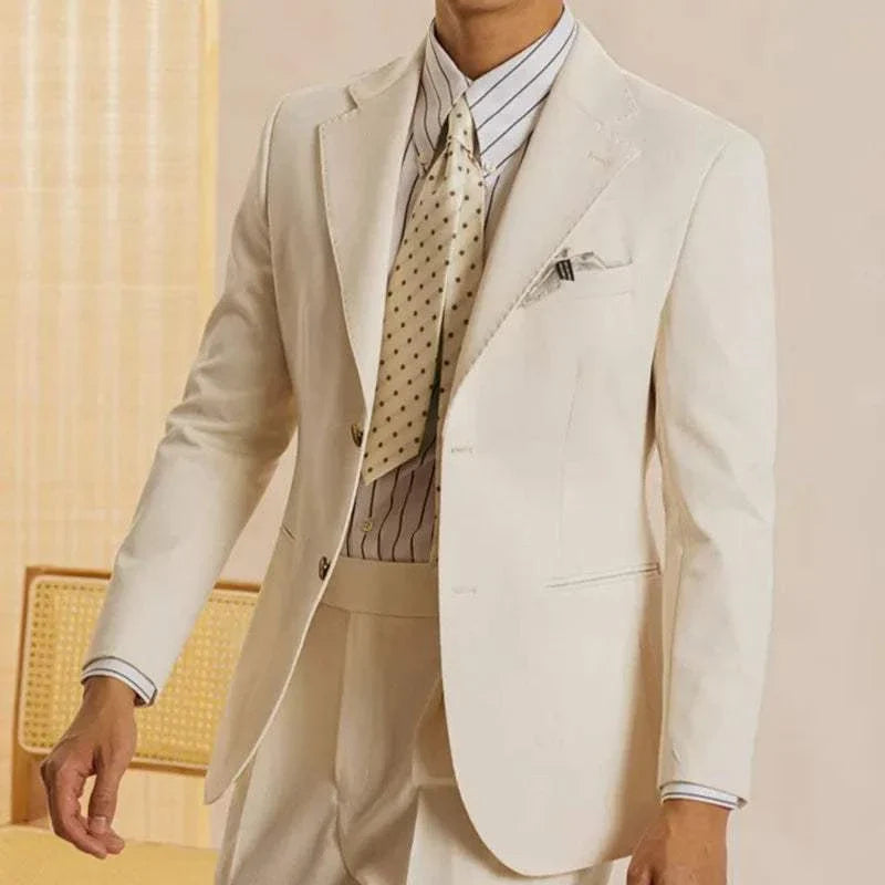 Elegant wedding premium suit 2 piece blazer and pants in white.