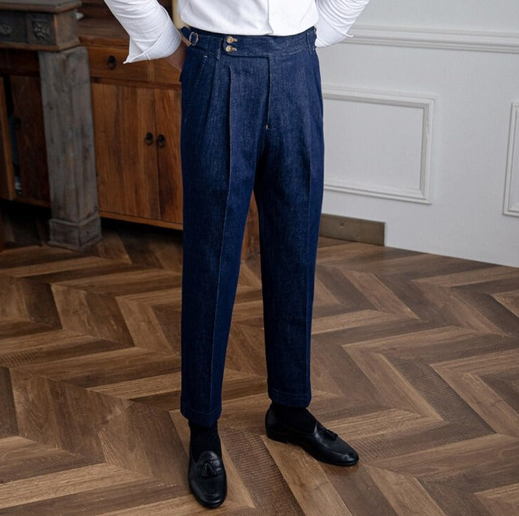 Italian Blue Trousers made of high-quality cotton, casual style, perfect for spring and summer.