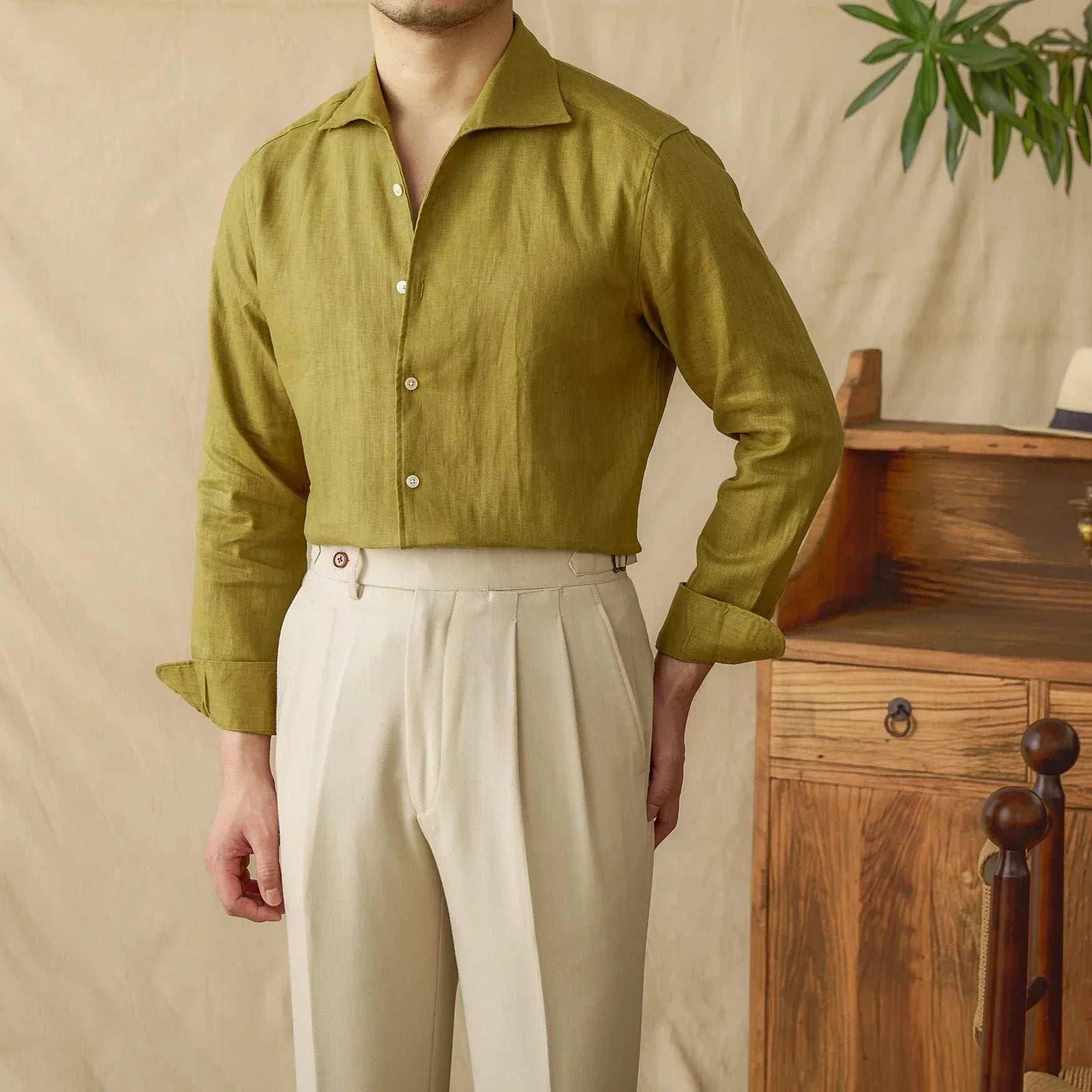 Linen elegant shirt with long sleeves, casual and office style, for men.