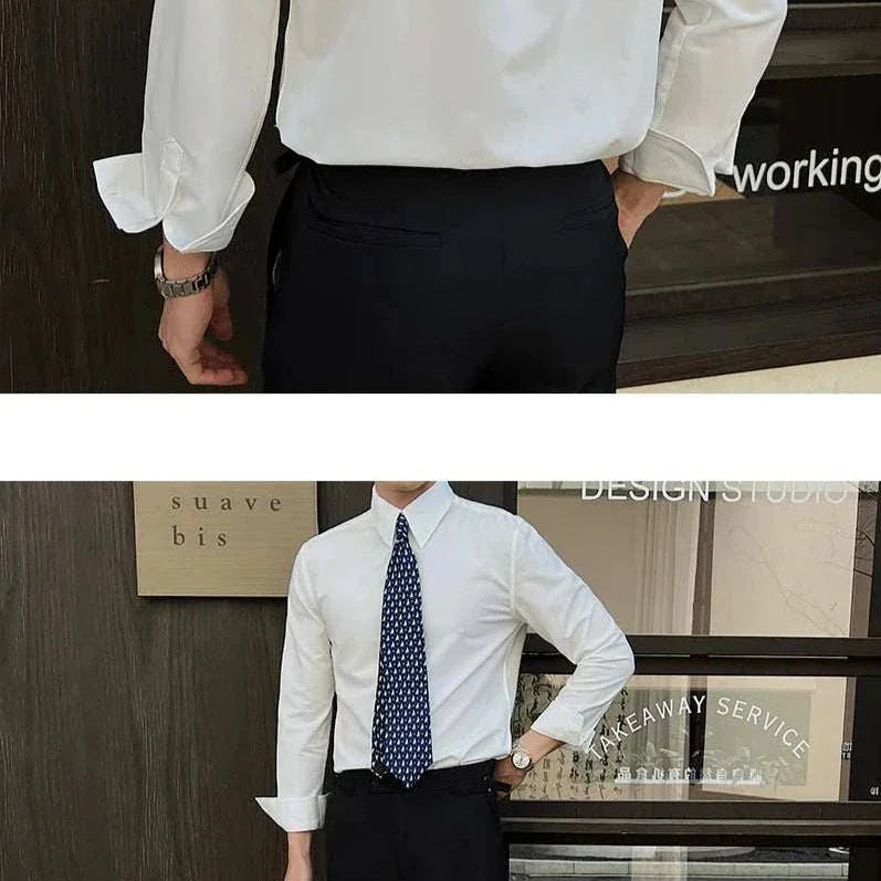 British formal slim-fit shirt in white polyester, perfect for men's formal occasions.