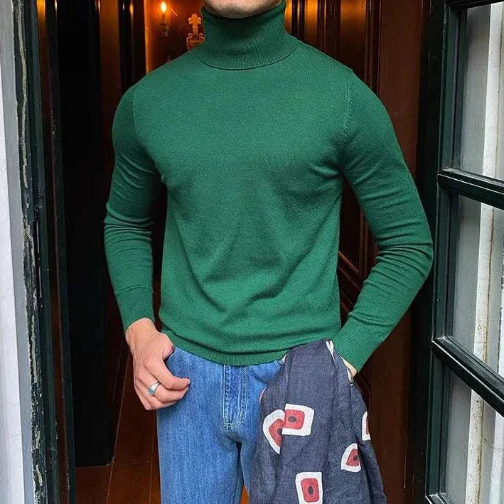 Antonios business turtleneck sweater for men, perfect for office and meetings, green color.