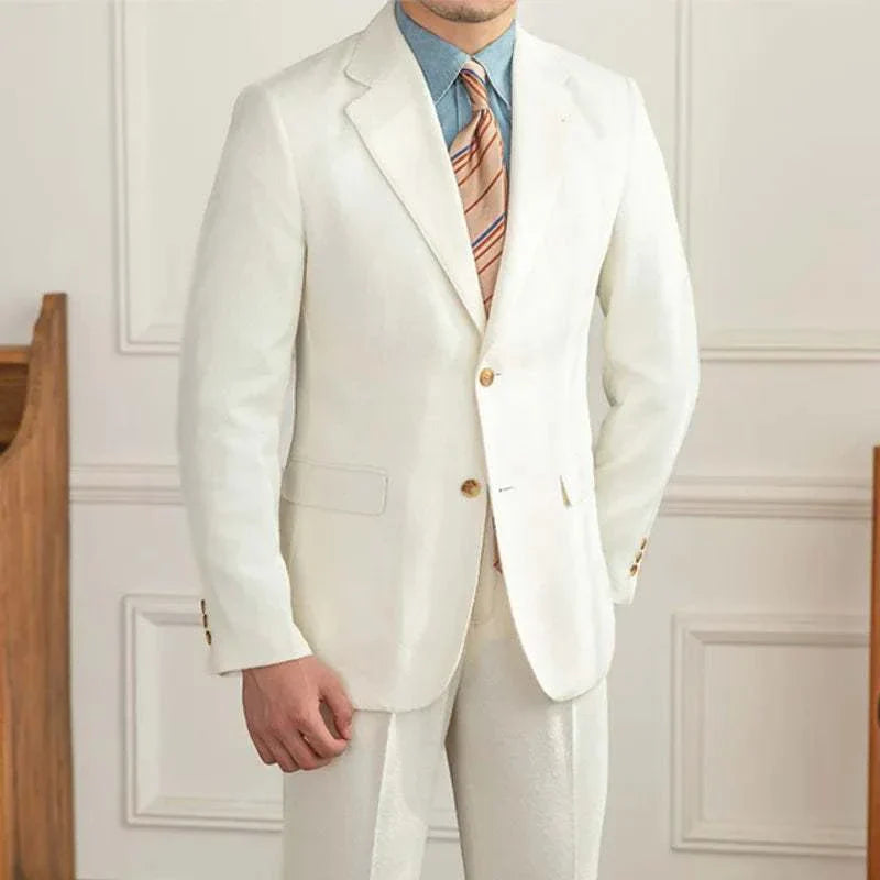 Wedding 2 piece premium suit in white, tailored fit, elegant style.