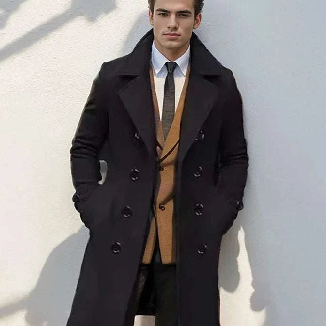Men's casual British long coat, classic style, perfect for autumn and winter.