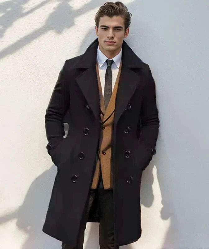 Men's casual British long coat, classic style, perfect for autumn and winter.