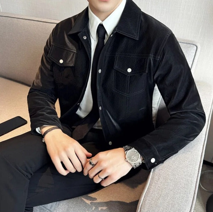 Men's black CLASSY jacket in eco-leather, casual elegant style.