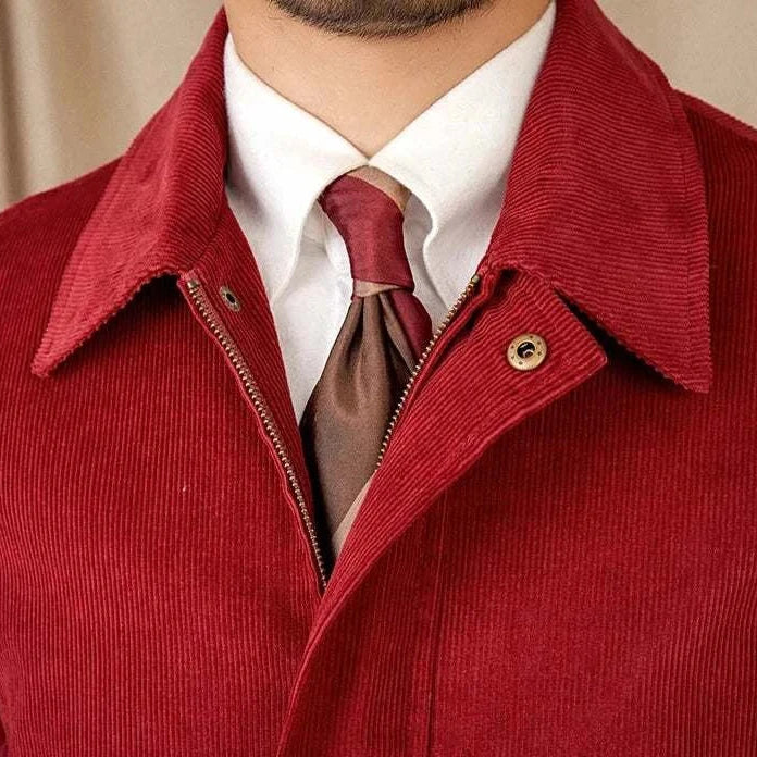 Pure cotton bomber jacket in red, men's stylish and breathable fashion.