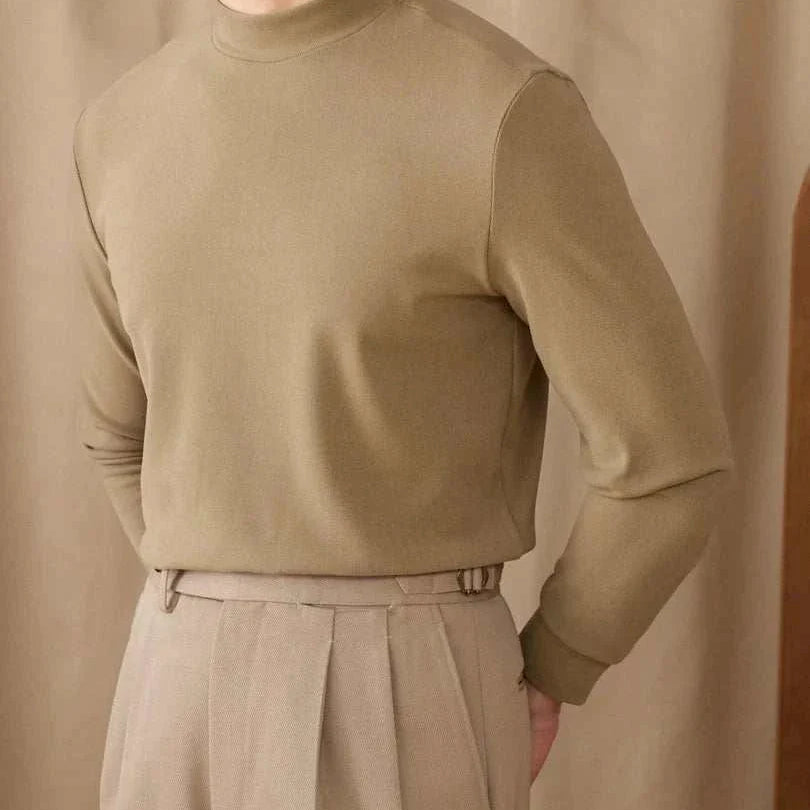 Soft half turtleneck sweater for men in beige fabric.