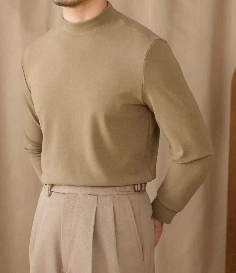 Soft half turtleneck sweater for men in beige fabric.