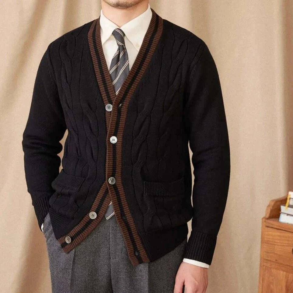 Antonios twisted knit cardigan in Italian vintage style, men's wool cardigan.