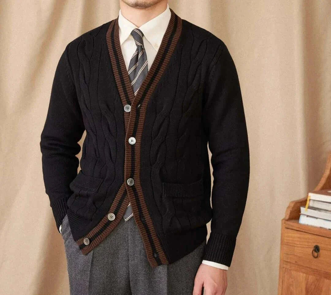 Antonios twisted knit cardigan in Italian vintage style, men's wool cardigan.