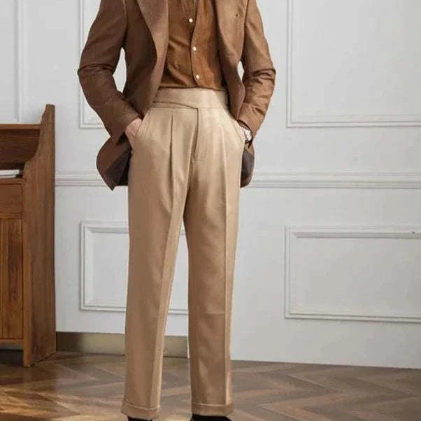 Autumn Italian high-waist trousers for men, casual smart style in solid pattern.