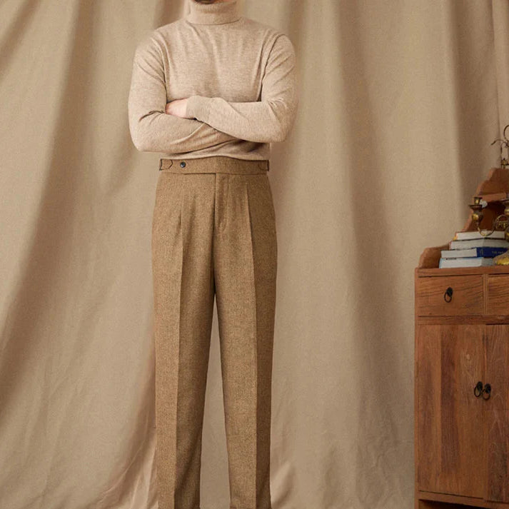 Wool winter Italian trousers for men in a stylish beige design.