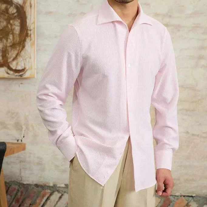 Vintage Italian long sleeve shirt in soft cotton worn by a man.