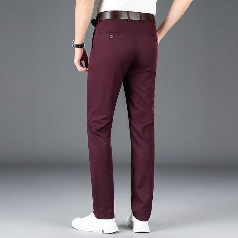 Antonios Stretch Pants in Red Wine color, full-length casual trousers made from polyester.