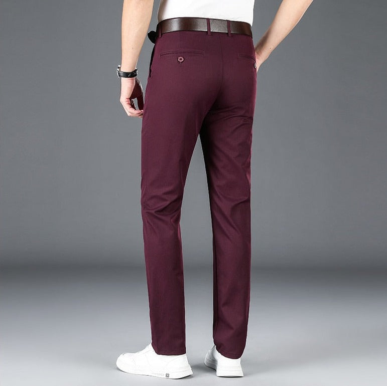 Antonios Stretch Pants in Red Wine color, full-length casual trousers made from polyester.