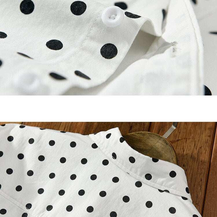 Antonios Pure Cotton Shirt with black dot print, button detail, and high-quality fabric.