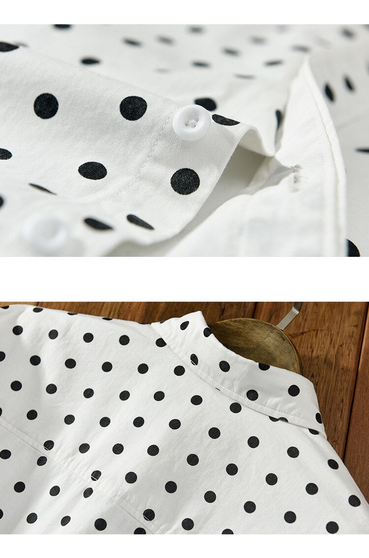 Antonios Pure Cotton Shirt with black dot print, button detail, and high-quality fabric.