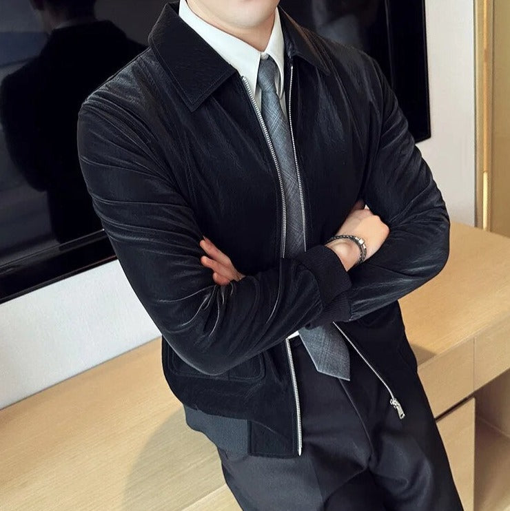 VINCENT casual jacket for men in black, stylish and comfortable faux leather.