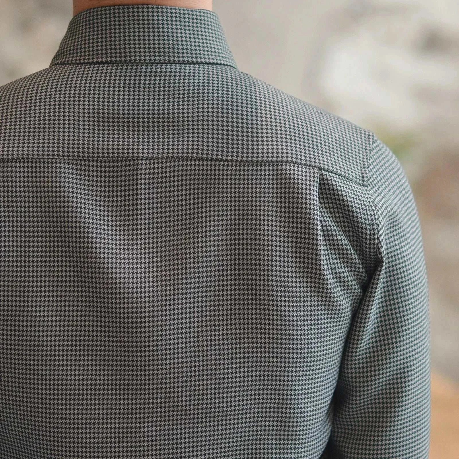 Rear view of office tuxedo long-sleeve shirt for men.