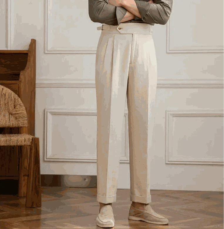 Antonios Naples cotton-linen pants for summer, smart casual fit.