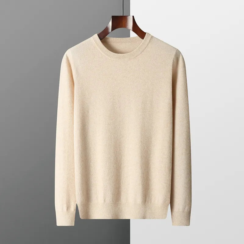 Antonios Pure Wool Sweater in beige, premium quality, men's casual and elegant solid pattern.