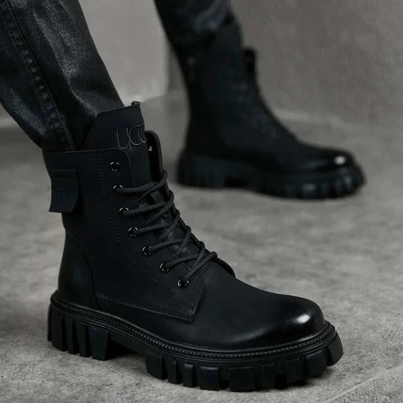 Platform winter boots made from genuine leather, featuring a stylish and cozy design.