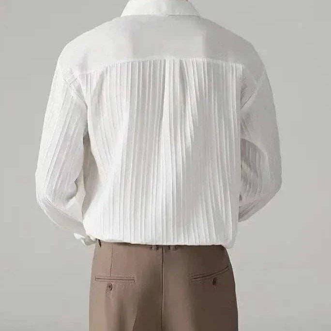 Men's business loose striped shirt, polyester, spring/summer style.