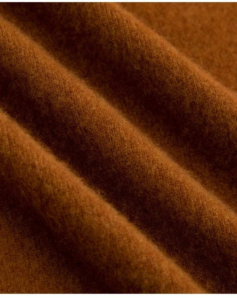 Brown wool fabric texture of business turtleneck sweater.