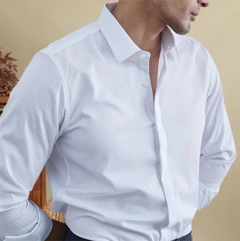 Antonios British striped tuxedo shirt for office wear, men's comfortable fashion.