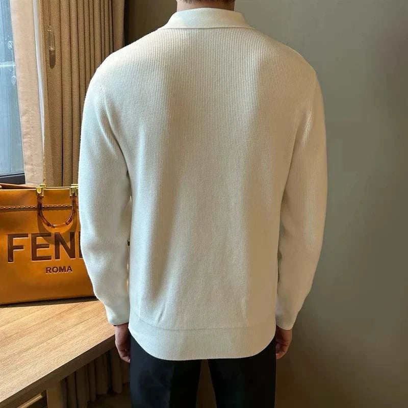 Antonios slim fit polo sweater in white, designed for comfort and style.