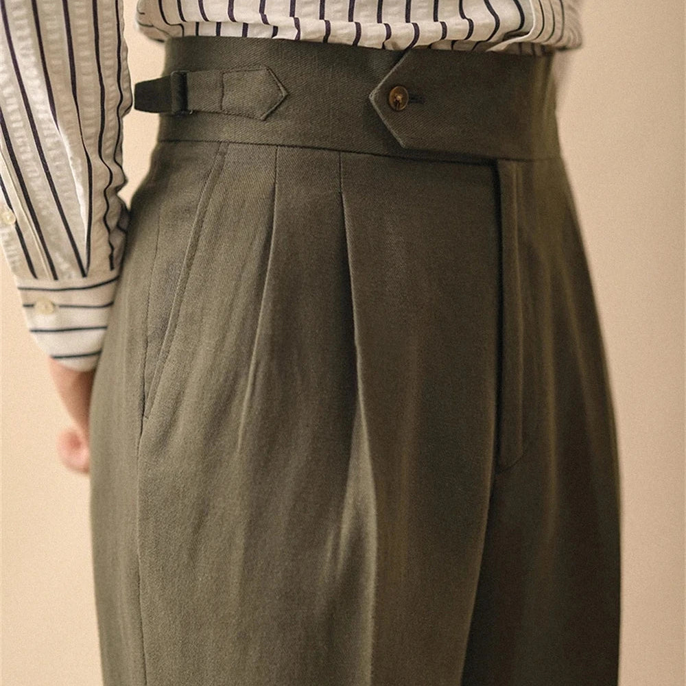 Linen straight fit business pants